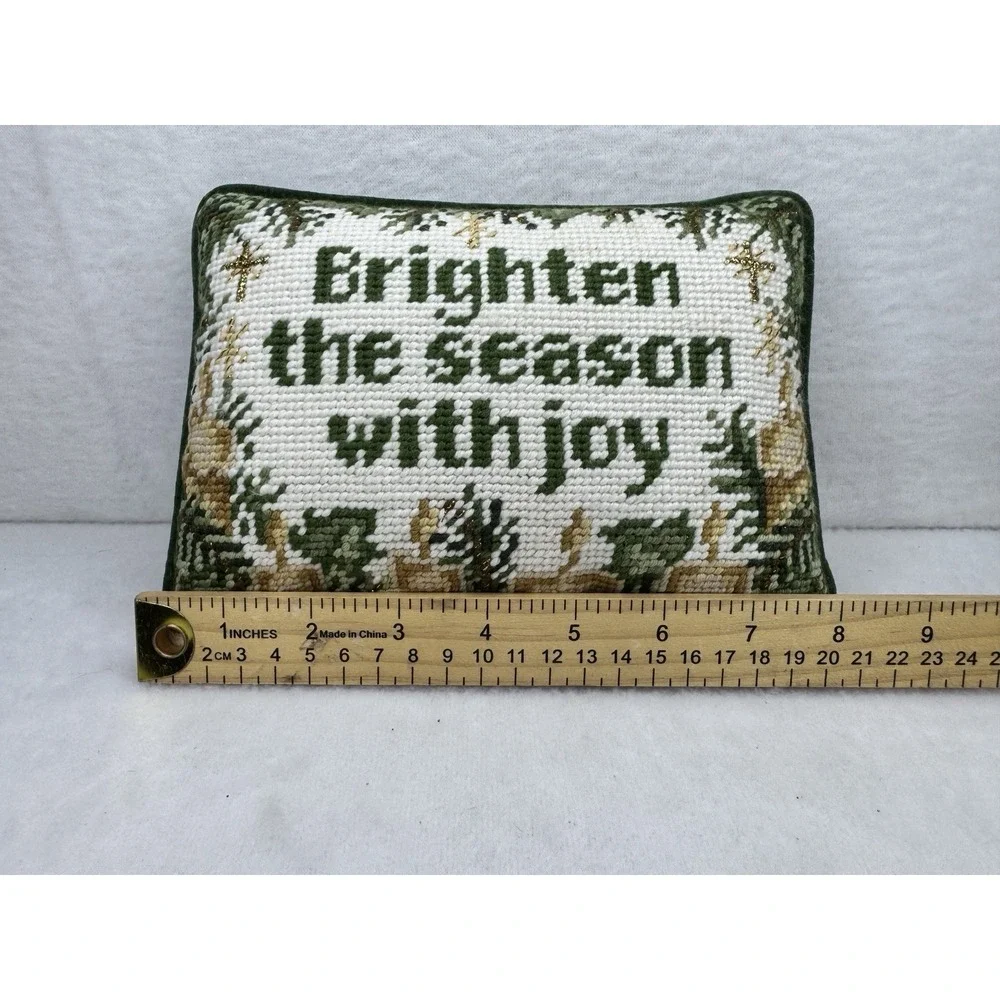 Vintage Needlepoint Pillow Brighten The Season Christmas Decor